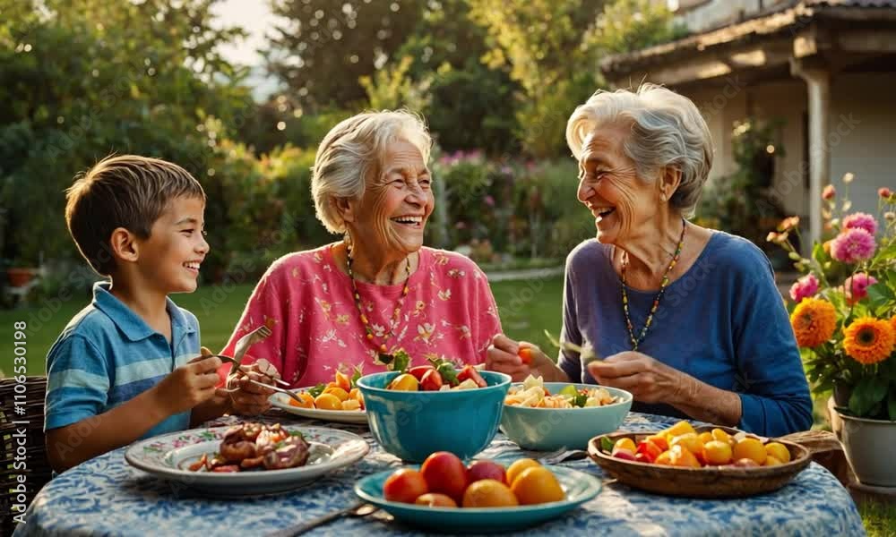 Grandmothers Sharing a Meal with Grandchildren at Home Grandmothers Sharing a Meal with Grandchildren at Home
