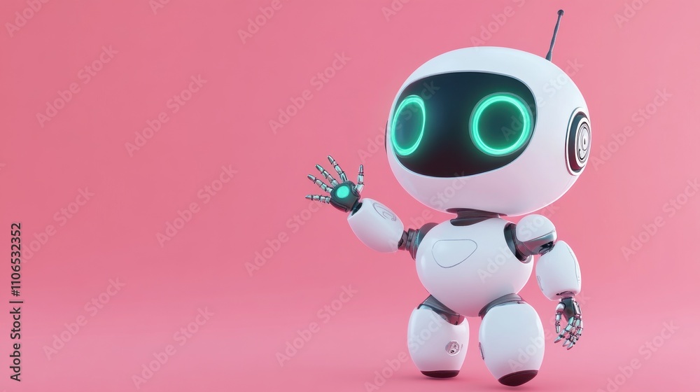 Cute Robot Waving on a Pink Background Cute Robot Waving on a Pink Background