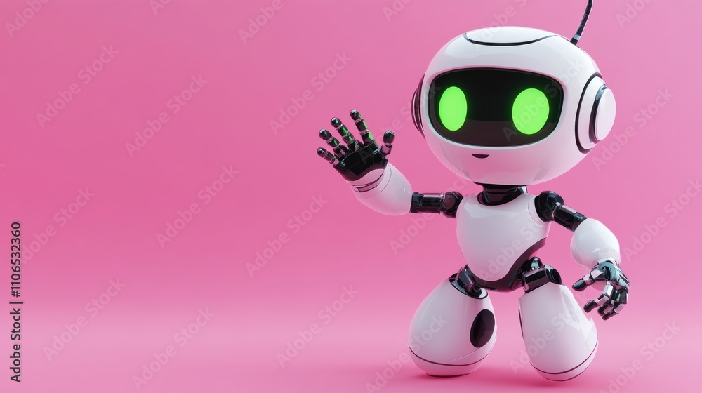 Friendly White Robot on Pink Background Friendly White Robot on Pink Background
