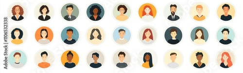 Diverse Human Faces Icons in Minimalist Modern Design