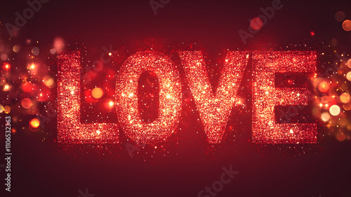 un fondo con la palabra love brillante con destellos de luces llamativas y resaltando para tarjeta decorativa para tarjeta de san valentin o diseño de plantilla photo