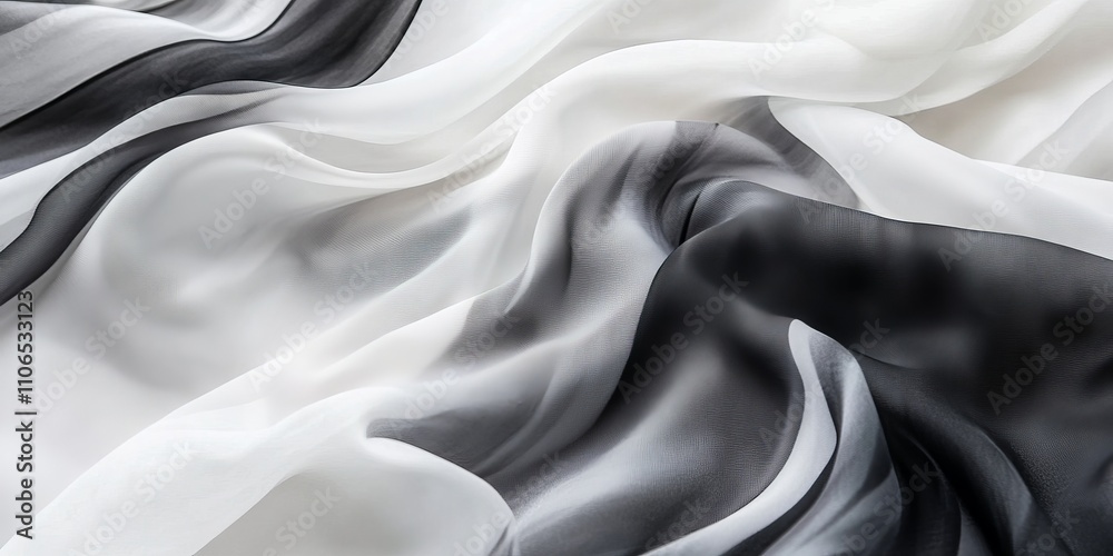 Fototapeta premium Elegant Black and White Silk Fabric Drape - Abstract Texture