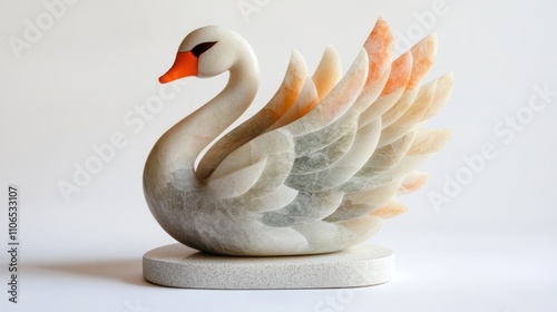 Fototapeta Naklejka Na Ścianę i Meble -  Elegant carved alabaster swan figurine on marble base.