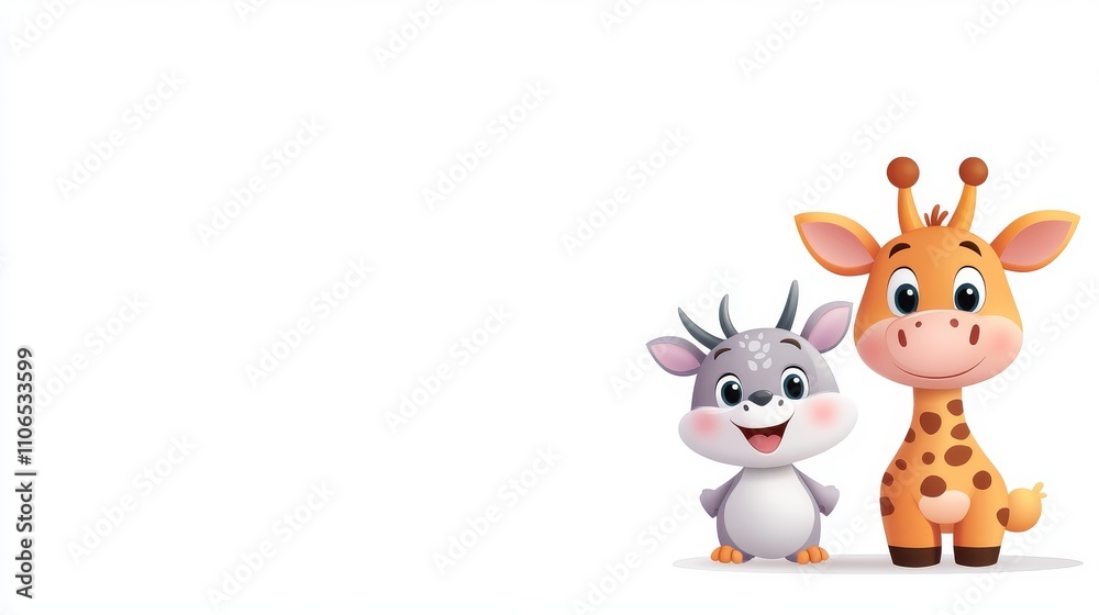 Cute Cartoon Characters of Goat and Giraffe in Vector Style Cute Cartoon Characters of Goat and Giraffe in Vector Style