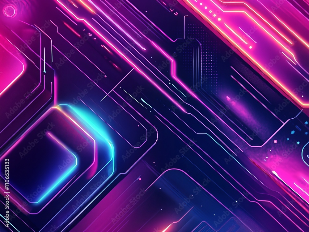 Neon Circuit Board Abstract Background - Futuristic Purple Pink Design