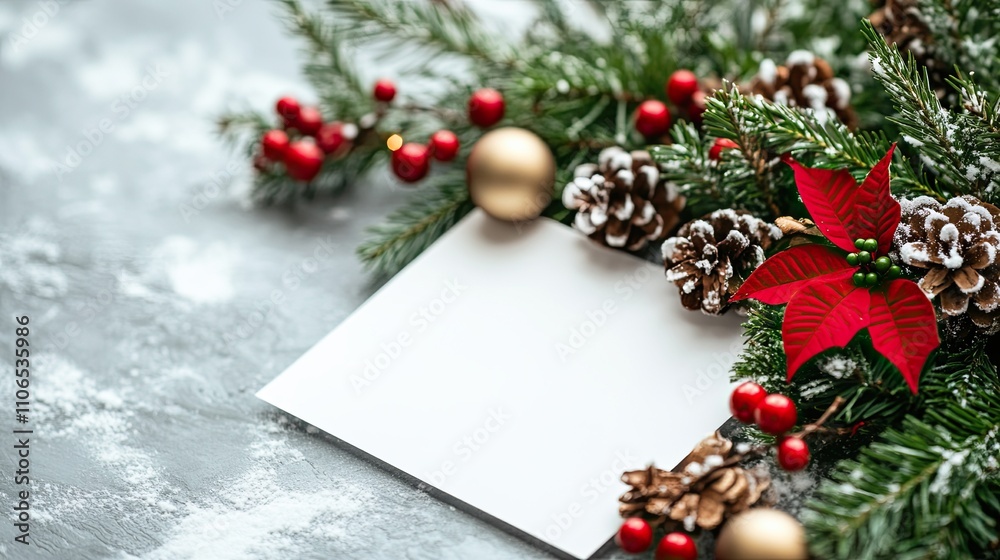 Obraz premium Christmas Card Mockup with Festive Decorations