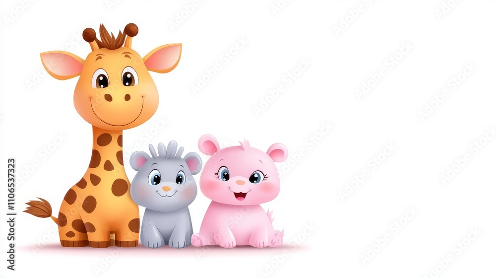 Obraz premium Cute Cartoon Animals in Vector Style with Giraffe and Friends