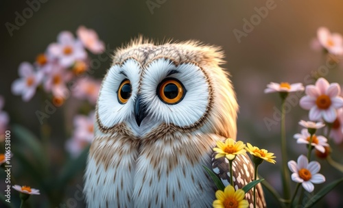 owl christmas Close-up of owl in nature with flowers generative ai  animal, decoration, season, bird photo