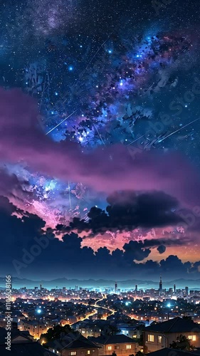 Lofi Animation of Starry Night Over a Peaceful City Skyline