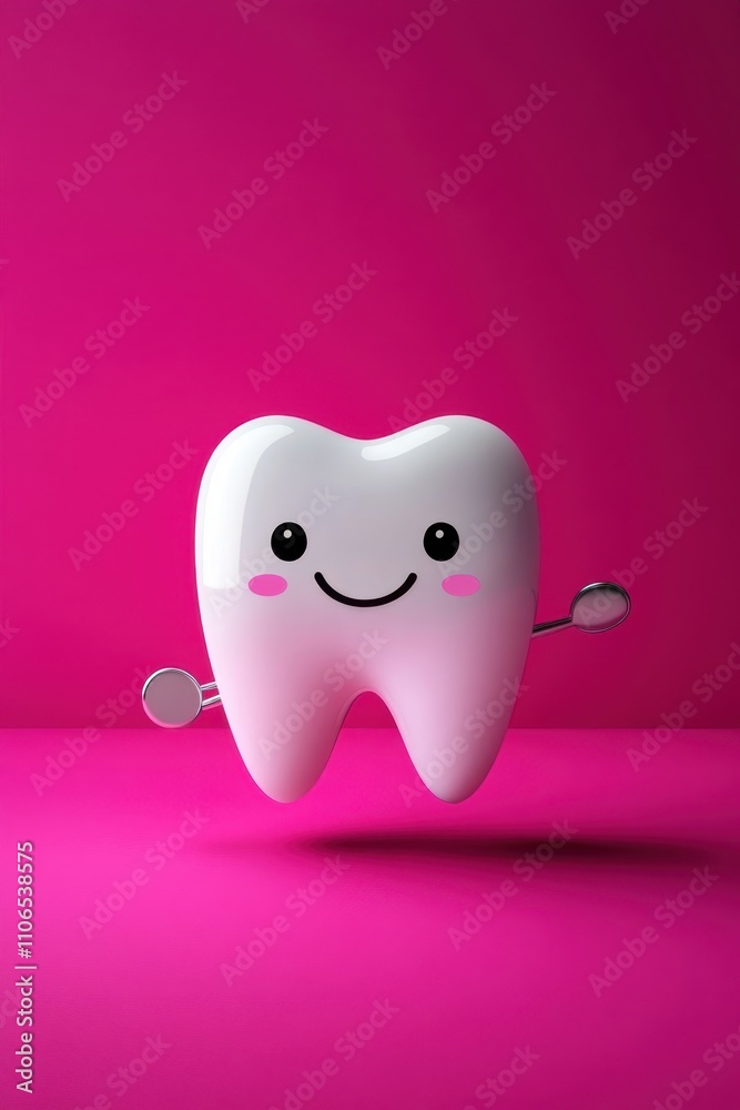 Smiling Tooth on Pink Background Smiling Tooth on Pink Background