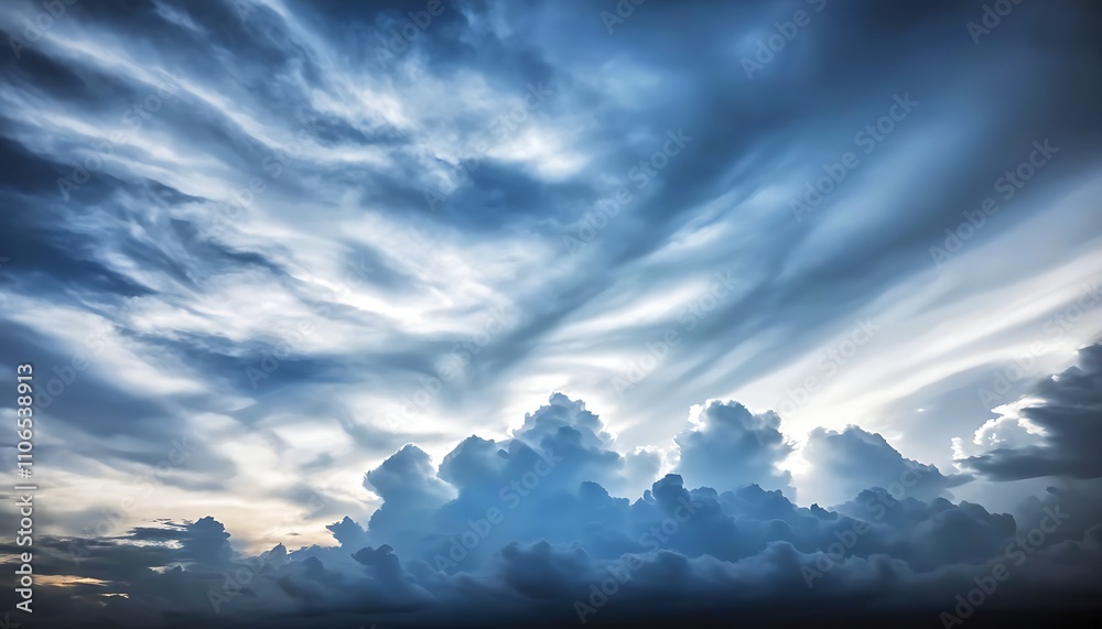 Fototapeta premium Epic sky with dramatic cloud patterns and light interplay.