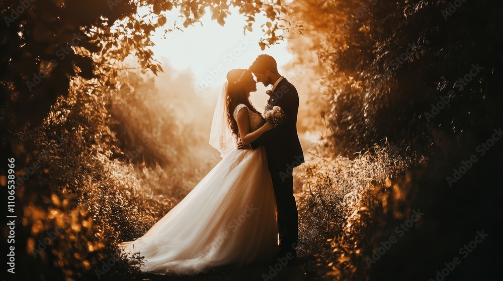 Bride and Groom in Sunset Glow Bride and Groom in Sunset Glow