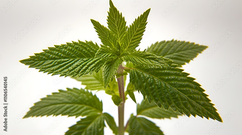 A pristine and clean photo of a young echinacea plant sapling, its lush green leaves contrasted sharply against a white backdrop A pristine and clean photo of a young echinacea plant sapling, its lush green leaves contrasted sharply against a white backdrop