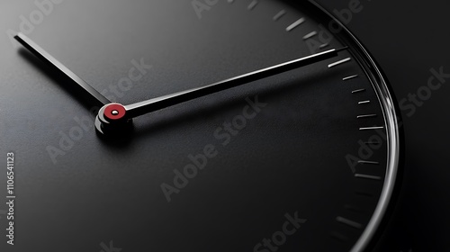 Close-up of a minimalist black clock face showing the time.