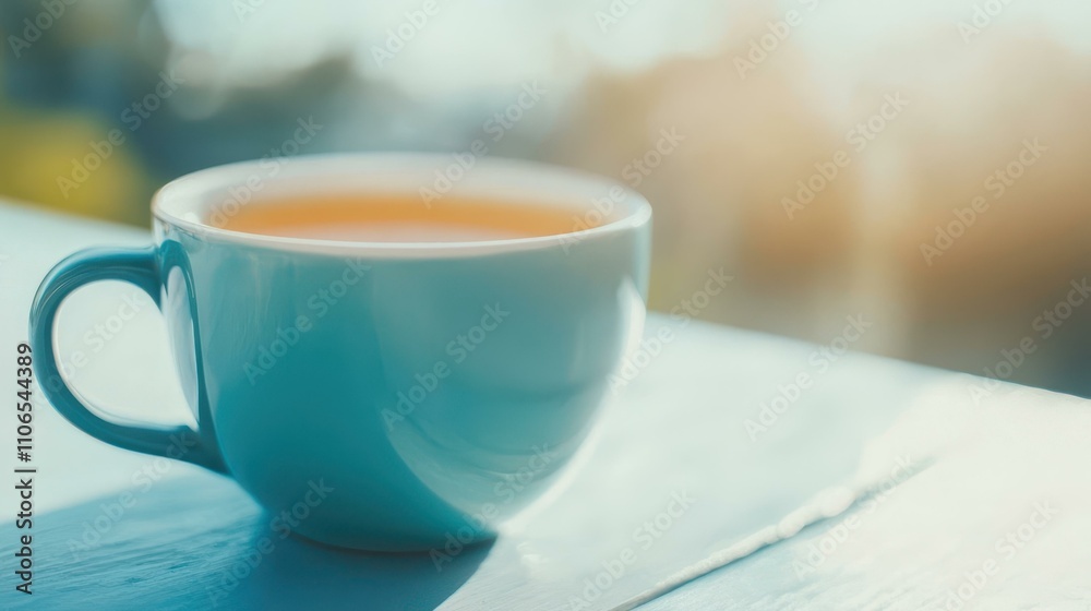 A cozy cup brimming with warm tea, set against a softly blurred backdrop, inviting relaxation and comfort. A cozy cup brimming with warm tea, set against a softly blurred backdrop, inviting relaxation and comfort.