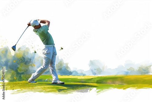 illustration of a golfer in action with energy and style. Sports poster illustration. photo