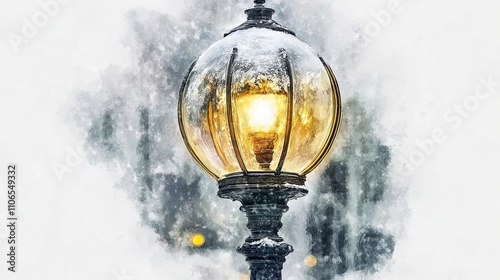 Snowy Winter Night Illuminated Street Lamp photo