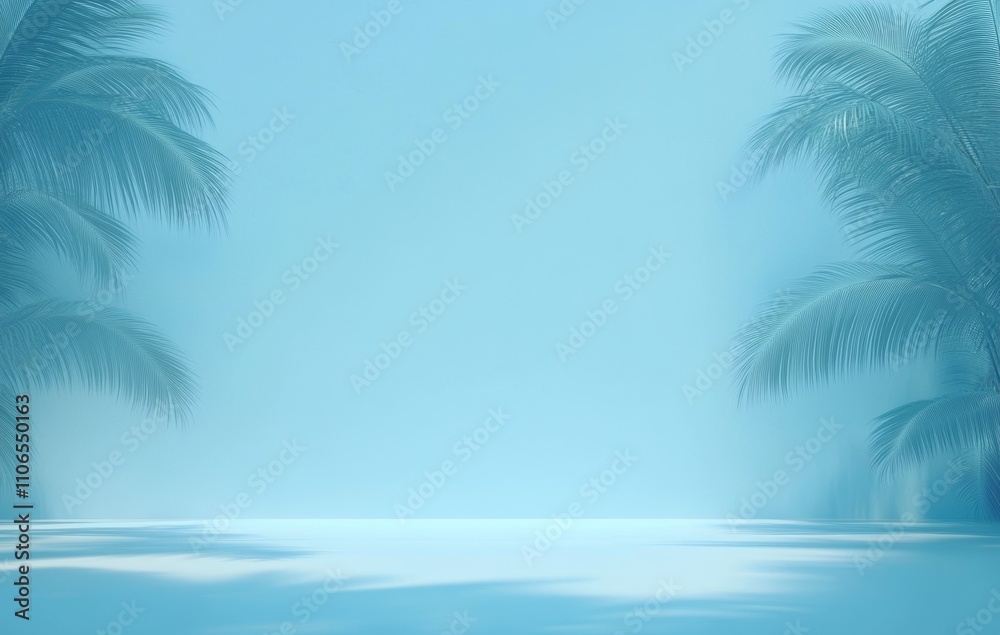 Fototapeta premium Minimal Abstract Background with Blue Sky and Palm Leaf Shadows for Product Presentation