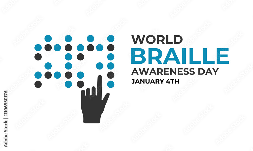 vector graphic of World Braille Day january 4th. Blind braille for reading a book. Banner poster, flyer and background design template. Vector illustration. Eps 10. vector graphic of World Braille Day january 4th. Blind braille for reading a book. Banner poster, flyer and background design template. Vector illustration. Eps 10.
