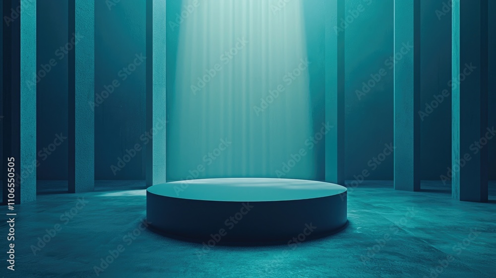 Teal Cylindrical Platform in Abstract Columned Room Teal Cylindrical Platform in Abstract Columned Room