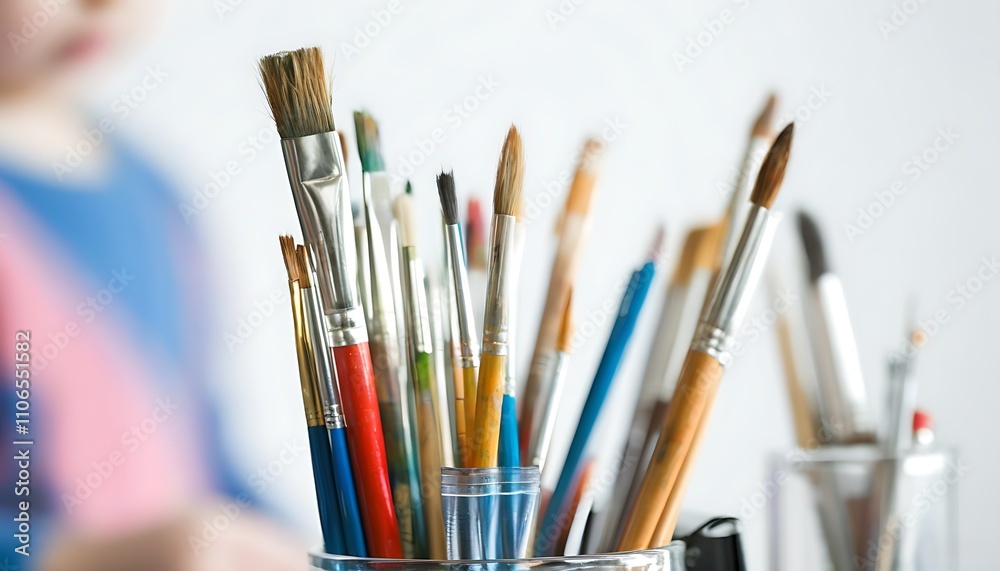 Fototapeta premium Display of Brushes and Wooden Pencils in an Art Studio