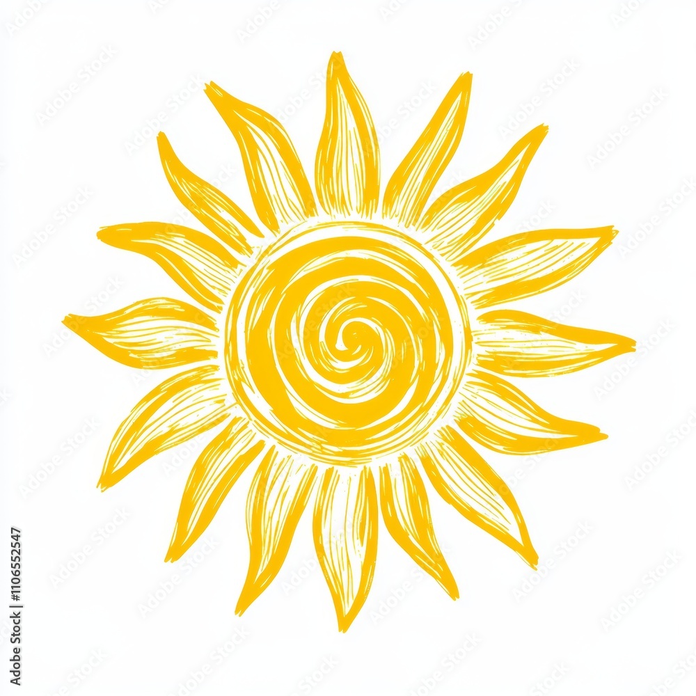 Sun Icon Hand Drawn Vector Illustration Summer Element Spiral Pattern Petal Shapes