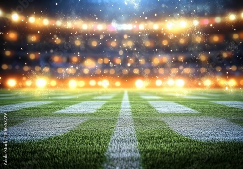 Exciting Sports Event at a Colorful Football Stadium with Bright Lights and Green Grass photo