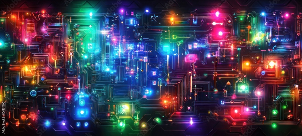 Neon Circuitry: A vibrant digital artwork showcasing interconnected glowing nodes and pathways, representing the complexity and beauty of technology. Neon Circuitry: A vibrant digital artwork showcasing interconnected glowing nodes and pathways, representing the complexity and beauty of technology.