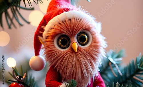 owl christmas Christmas tree decoration - red elf, or santa claus, with christmas tree, merry christmas, spaceship, bokeh,  animal, decoration, season, bird photo