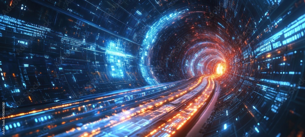 Fototapeta premium Futuristic Digital Tunnel: A Journey Through Cyberspace
