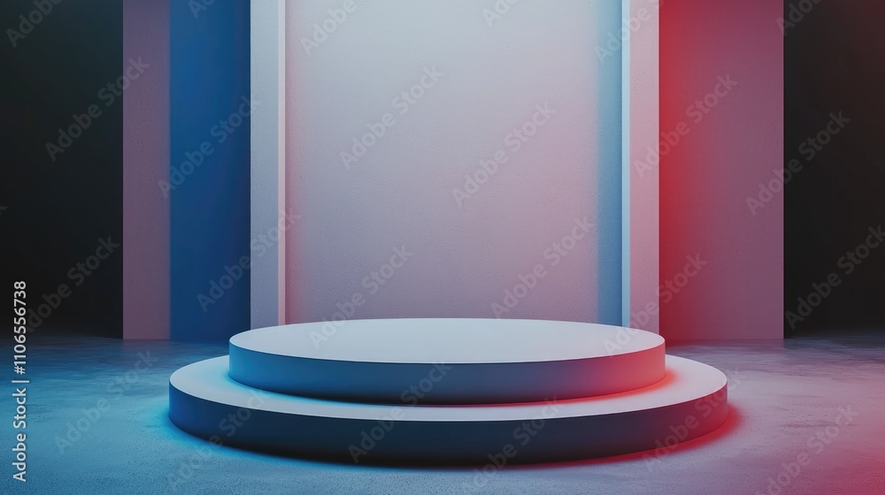 A Two-Tiered Circular Pedestal in a Room with Neon Lights A Two-Tiered Circular Pedestal in a Room with Neon Lights