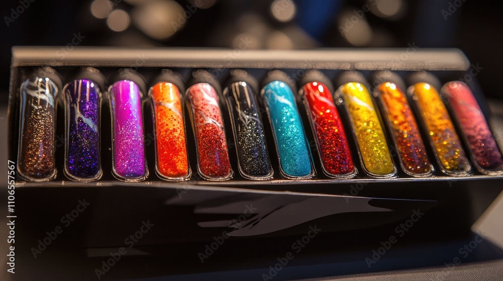 Glittery Nail Polish Collection in Stylish Display Case Glittery Nail Polish Collection in Stylish Display Case