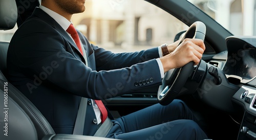 車を運転している男性｜A man driving a car.