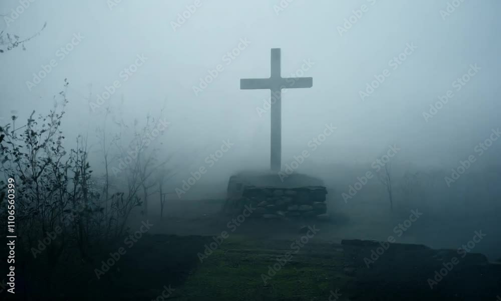 cross in fog at the cemetary cross in fog at the cemetary