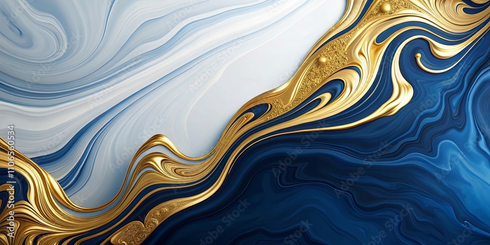 Obraz premium Abstract Swirling Blue and Gold Liquid Marble Design with Glittering Accents