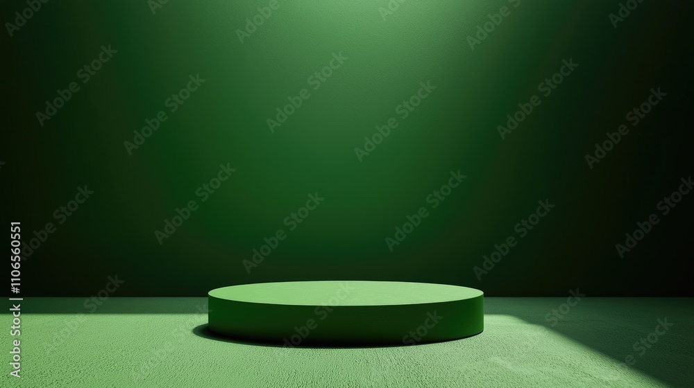 Green Platform With Light Beam Against Green Wall Green Platform With Light Beam Against Green Wall