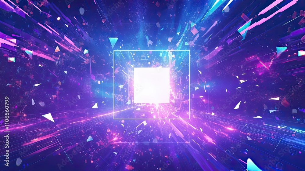 Abstract Purple and Blue Light Explosion with Central Square Abstract Purple and Blue Light Explosion with Central Square