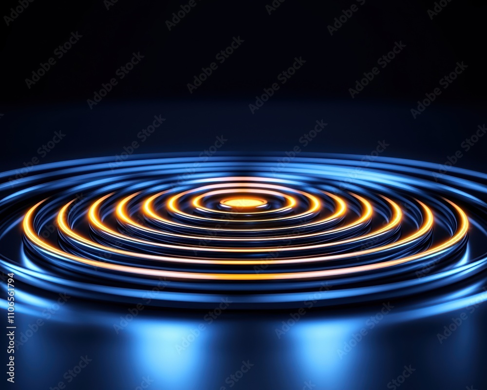 An abstract image depicting concentric circular waves in vibrant blue and orange tones against a dark background. An abstract image depicting concentric circular waves in vibrant blue and orange tones against a dark background.