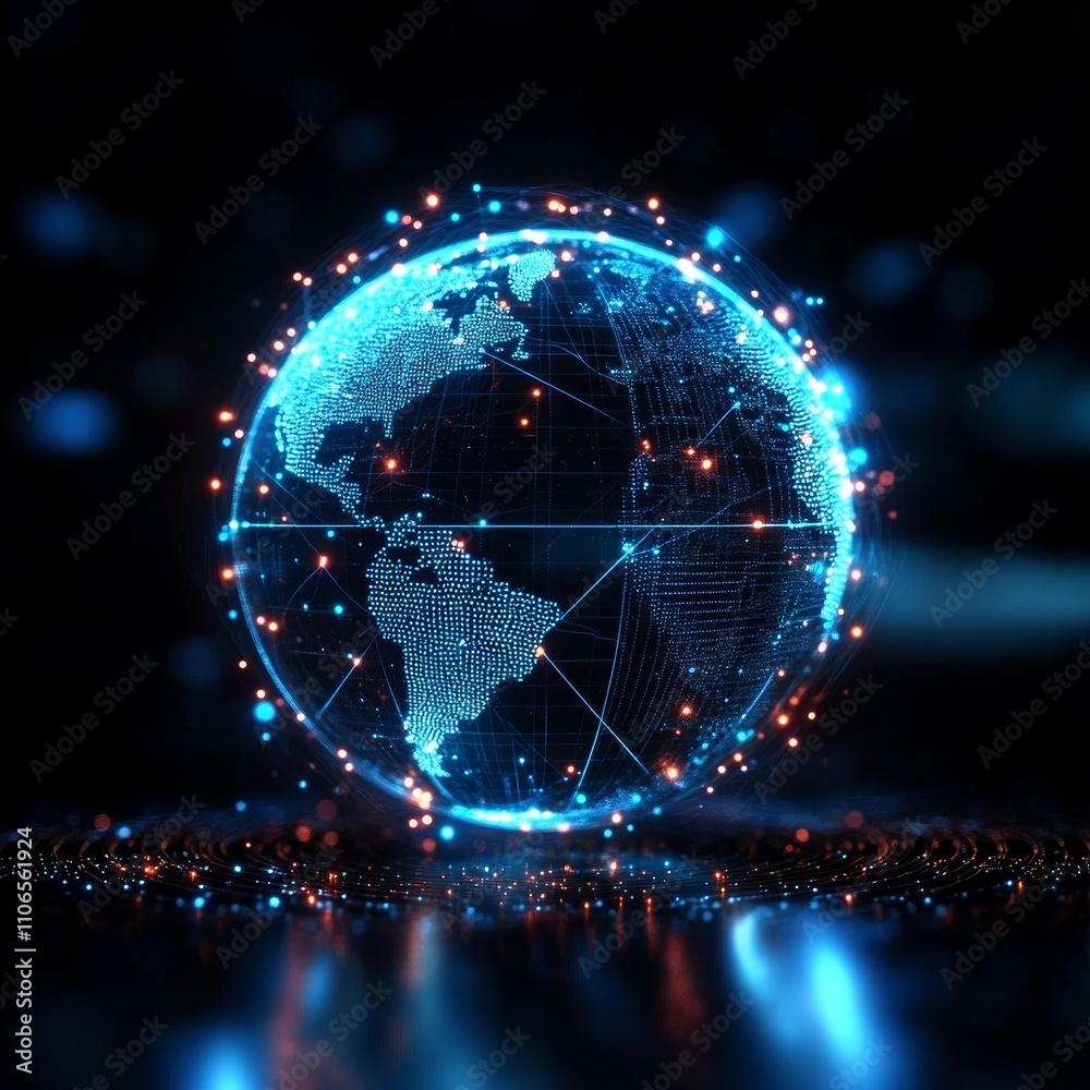 Obraz premium Global Connectivity Network Technology Concept Communication Blue Globe Nodes