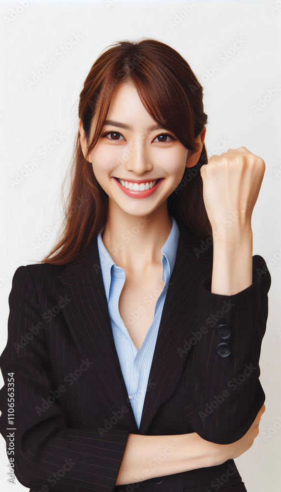 People material - image of a young female office worker posing with guts 人物素材ーガッツポーズしてる若い女性会社員OL風イメージ People material - image of a young female office worker posing with guts 人物素材ーガッツポーズしてる若い女性会社員OL風イメージ