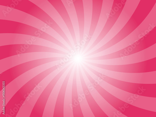 Abstract pink sun ray vector background. Cerise red swirl radial beam sunrise or sunset light retro design illustration. Light sunburst glowing background.