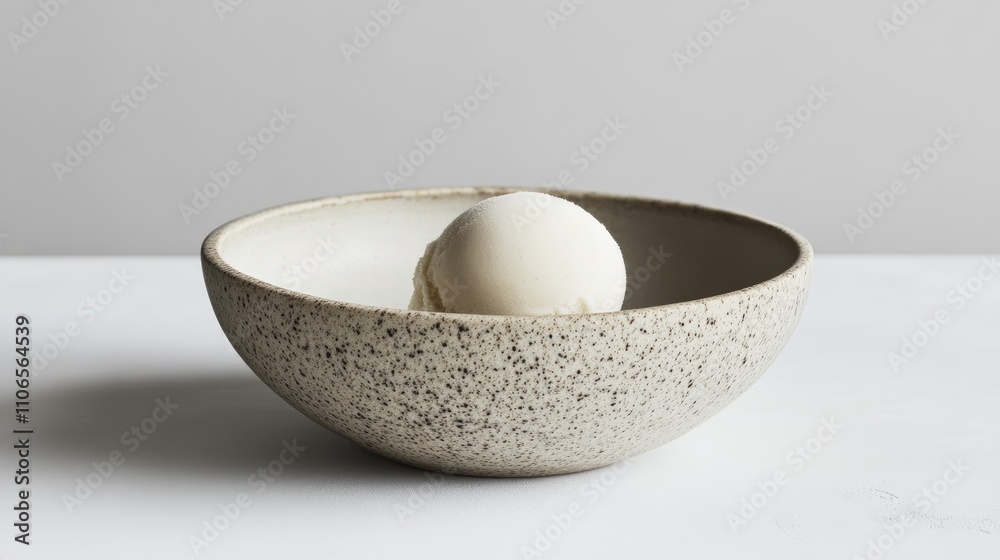 Simple Ceramic Bowl with Scoop of Vanilla Ice Cream on Table Simple Ceramic Bowl with Scoop of Vanilla Ice Cream on Table