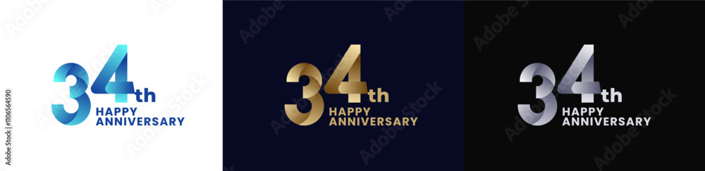 Abstract Twist Logo Anniversary 34th, 34th Happy Anniversary with Colorful Gradient, Luxury Gold and Elegant Silver Abstract Twist Logo Anniversary 34th, 34th Happy Anniversary with Colorful Gradient, Luxury Gold and Elegant Silver