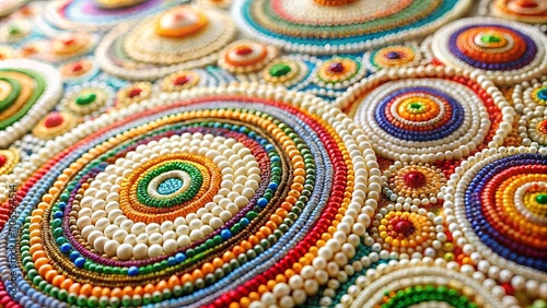 Intricate Colorful Beadwork Featuring Circular Patterns and Pearls