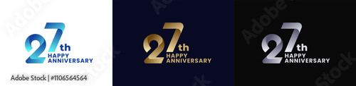 Abstract Twist Logo Anniversary 27th, 27th Happy Anniversary with Colorful Gradient, Luxury Gold and Elegant Silver