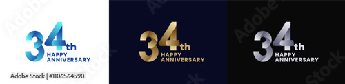 Abstract Twist Logo Anniversary 34th, 34th Happy Anniversary with Colorful Gradient, Luxury Gold and Elegant Silver