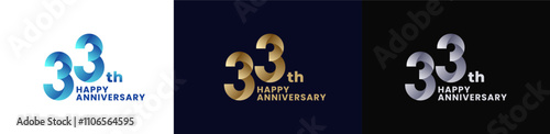 Abstract Twist Logo Anniversary 33th, 33th Happy Anniversary with Colorful Gradient, Luxury Gold and Elegant Silver