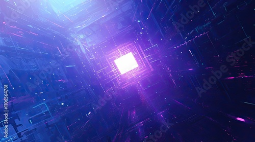 Abstract Digital Corridor Glowing Brightly With Purple And Blue Hues