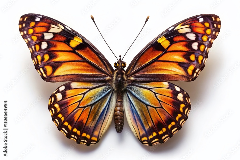 Fototapeta premium Beautiful Butterfly Isolated on a White Background in Perfect Rule of Thirds Composition, Highlighting Its Intricate Patterns and Colors for Nature Photography Enthusiasts