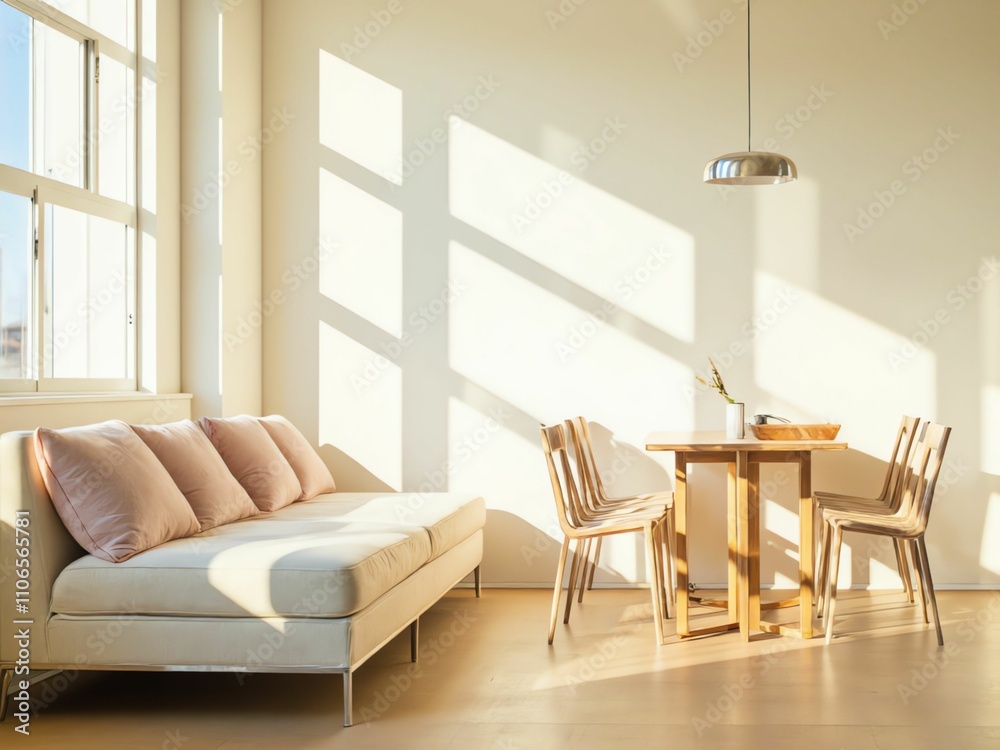 Bright and Inviting Living Room with Large Windows, Cozy Furniture, and Beautiful Indoor Plants